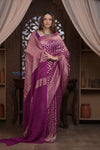 Kashi ~ Handloom Banarasi Khaddi Crepe Georgette Silk Saree in Gold Purple (Silk Mark Certified) - verymuchindian.com