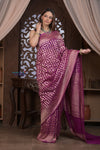 Kashi ~ Handloom Banarasi Khaddi Crepe Georgette Silk Saree in Gold Purple (Silk Mark Certified) - verymuchindian.com