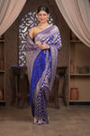 Kashi ~ Handloom Banarasi Khaddi Crepe Georgette Silk Saree in Marine Blue and Gold (Silk Mark Certified) - verymuchindian.com