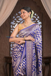 Kashi ~ Handloom Banarasi Khaddi Crepe Georgette Silk Saree in Marine Blue and Gold (Silk Mark Certified) - verymuchindian.com