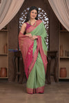 Kashi ~ Handloom Banarasi Khaddi Crepe Georgette Silk Saree in Pista Green and Pink (Silk Mark Certified) - verymuchindian.com