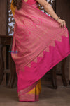 Kashi ~ Handloom Banarasi Khaddi Crepe Georgette Silk Saree in Yellow and Pink (Silk Mark Certified) - verymuchindian.com