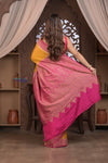 Kashi ~ Handloom Banarasi Khaddi Crepe Georgette Silk Saree in Yellow and Pink (Silk Mark Certified) - verymuchindian.com