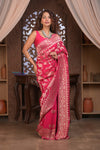 Kashi ~ Handloom Banarasi Khaddi Georgette Silk Jaal Saree in Pink (Silk Mark Certified) - verymuchindian.com