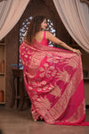 Kashi ~ Handloom Banarasi Khaddi Georgette Silk Jaal Saree in Pink (Silk Mark Certified) - verymuchindian.com
