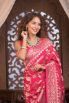 Kashi ~ Handloom Banarasi Khaddi Georgette Silk Jaal Saree in Pink (Silk Mark Certified) - verymuchindian.com
