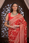 Kashi ~ Handloom Banarasi Khaddi Georgette Silk Jaal Saree in Red (Silk Mark Certified) - verymuchindian.com