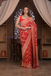 Kashi ~ Handloom Banarasi Khaddi Georgette Silk Jaal Saree in Red (Silk Mark Certified) - verymuchindian.com