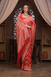 Kashi ~ Handloom Banarasi Khaddi Georgette Silk Jaal Saree in Red (Silk Mark Certified) - verymuchindian.com