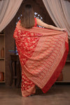 Kashi ~ Handloom Banarasi Khaddi Georgette Silk Jaal Saree in Red (Silk Mark Certified) - verymuchindian.com