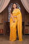 Kashi ~ Handloom Banarasi Patola Design Khaddi Georgette Silk Saree in Yellow (Silk Mark Certified) - verymuchindian.com