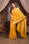 Kashi ~ Handloom Banarasi Patola Design Khaddi Georgette Silk Saree in Yellow (Silk Mark Certified) - verymuchindian.com