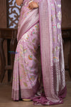 Kashi ~ Handloom Banarasi Pure Chiffon Silk Saree in Lilac (Silk Mark Certified) - verymuchindian.com