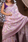Kashi ~ Handloom Banarasi Pure Chiffon Silk Saree in Lilac (Silk Mark Certified) - verymuchindian.com