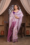 Kashi ~ Handloom Banarasi Pure Chiffon Silk Saree in Lilac (Silk Mark Certified) - verymuchindian.com