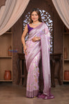 Kashi ~ Handloom Banarasi Pure Chiffon Silk Saree in Lilac (Silk Mark Certified) - verymuchindian.com