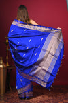 Kashi ~ Handloom Banarasi Pure Katan Silk Saree in Dark Blue (Silk Mark Certified) - verymuchindian.com