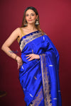 Kashi ~ Handloom Banarasi Pure Katan Silk Saree in Dark Blue (Silk Mark Certified) - verymuchindian.com