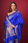 Kashi ~ Handloom Banarasi Pure Katan Silk Saree in Dark Blue (Silk Mark Certified) - verymuchindian.com