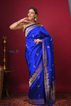 Kashi ~ Handloom Banarasi Pure Katan Silk Saree in Dark Blue (Silk Mark Certified) - verymuchindian.com