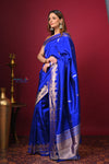 Kashi ~ Handloom Banarasi Pure Katan Silk Saree in Dark Blue (Silk Mark Certified) - verymuchindian.com