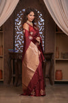 Kashi ~ Handloom Banarasi Pure Katan Silk Saree in Maroon (Silk Mark Certified) - verymuchindian.com