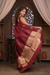 Kashi ~ Handloom Banarasi Pure Katan Silk Saree in Maroon (Silk Mark Certified) - verymuchindian.com
