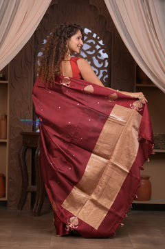 Kashi ~ Handloom Banarasi Pure Katan Silk Saree in Maroon (Silk Mark Certified) - verymuchindian.com