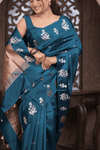 Kashi ~ Handloom Banarasi Pure Katan Silk Saree in Teal Blue (Silk Mark Certified) - verymuchindian.com