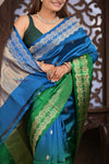 Kashi ~ Handloom Banarasi Pure Silk Saree in Blue and Green (Silk Mark Certified) - verymuchindian.com