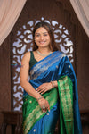 Kashi ~ Handloom Banarasi Pure Silk Saree in Blue and Green (Silk Mark Certified) - verymuchindian.com