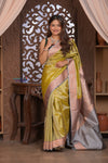Kashi ~ Handloom Banarasi Pure Silk Saree in Butter Yellow (Silk Mark Certified) - verymuchindian.com