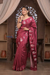 Kashi ~ Handloom Banarasi Pure Silk Saree in Dark Maroon (Silk Mark Certified) - verymuchindian.com