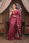 Kashi ~ Handloom Banarasi Pure Silk Saree in Dark Maroon (Silk Mark Certified) - verymuchindian.com