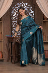 Kashi ~ Handloom Banarasi Pure Silk Saree in Marine Blue (Silk Mark Certified) - verymuchindian.com