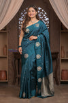Kashi ~ Handloom Banarasi Pure Silk Saree in Marine Blue (Silk Mark Certified) - verymuchindian.com