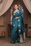 Kashi ~ Handloom Banarasi Pure Silk Saree in Marine Blue (Silk Mark Certified) - verymuchindian.com
