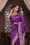 Kashi ~ Handloom Banarasi Pure Silk Saree in Purple (Silk Mark Certified) - verymuchindian.com