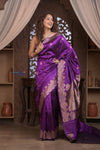 Kashi ~ Handloom Banarasi Pure Silk Saree in Purple (Silk Mark Certified) - verymuchindian.com