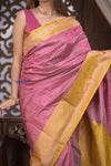 Kashi ~ Handloom Banarasi Pure Silk Saree in Rose Pink and Yellow (Silk Mark Certified) - verymuchindian.com
