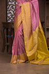 Kashi ~ Handloom Banarasi Pure Silk Saree in Rose Pink and Yellow (Silk Mark Certified) - verymuchindian.com