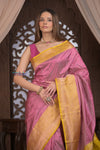 Kashi ~ Handloom Banarasi Pure Silk Saree in Rose Pink and Yellow (Silk Mark Certified) - verymuchindian.com