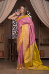 Kashi ~ Handloom Banarasi Pure Silk Saree in Rose Pink and Yellow (Silk Mark Certified) - verymuchindian.com