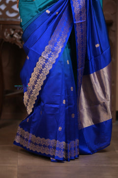 Kashi ~ Handloom Banarasi Pure Silk Saree in Shades of Blue (Silk Mark Certified) - verymuchindian.com