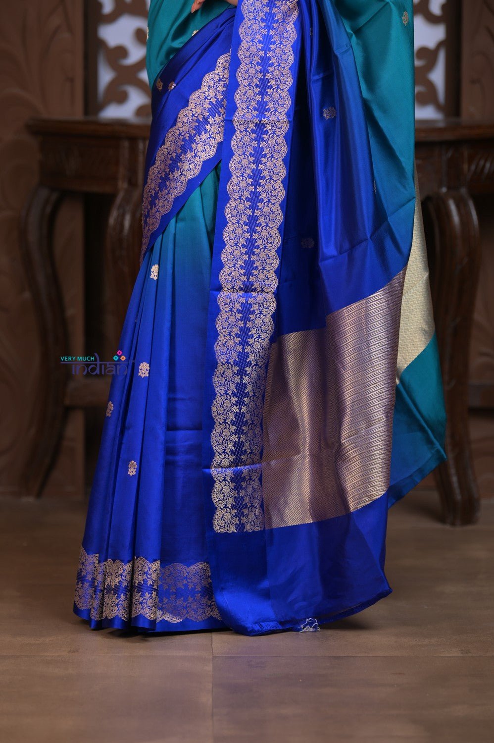 Kashi ~ Handloom Banarasi Pure Silk Saree in Shades of Blue (Silk Mark Certified) - verymuchindian.com