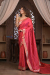 Kashi ~ Handloom Banarasi Pure Silk Saree in Sunset Red (Silk Mark Certified) - verymuchindian.com