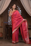 Kashi ~ Handloom Banarasi Pure Silk Saree in Sunset Red (Silk Mark Certified) - verymuchindian.com