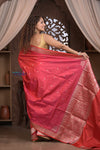 Kashi ~ Handloom Banarasi Pure Silk Saree in Sunset Red (Silk Mark Certified) - verymuchindian.com