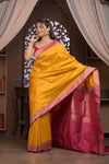 Kashi ~ Handloom Banarasi Pure Silk Saree in Turmeric Yellow and Pink (Silk Mark Certified) - verymuchindian.com