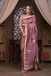 Kashi ~ Handloom Banarasi Pure Silk Saree With Sparrow Butti in Mauve (Silk Mark Certified) - verymuchindian.com